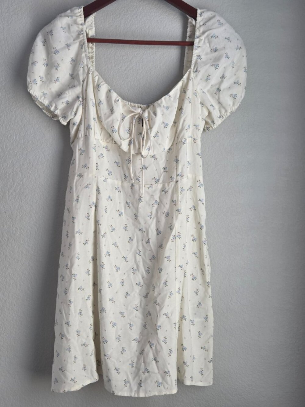 H&M Divided Blue Floral Puff Sleeve Mini Dress Cottagecore Medium